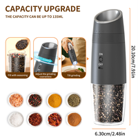 Rechargeable Gravity Sensing Salt and Pepper Grinder Electric 135ML Mill Shaker LED Kitchen Ceramic Salt Grinder