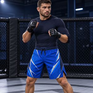 Pantalones Cortos de Lucha MMA Personalizados Cobalt Strike Grid, Fabricante de Pantalones Cortos de Grappling, OEM ODM, Ropa Deportiva Sublimada para Entrenamiento - Product Image 1