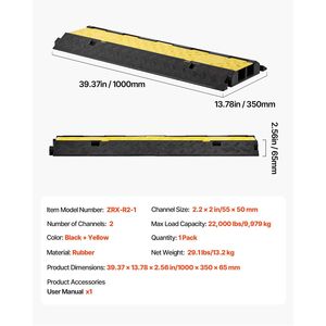 Rampa Protettiva per Cavi in Gomma Resistente con Capacità di 22.000 Libbre per Asse, 2.2 X 2 Canali, Copertura per Cavi di Segnalazione e Tubi Flessibili - Product Image 4