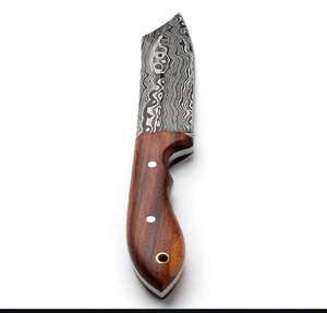 Cuchillo utilitario de hoja fija de acero de Damasco hecho a mano con mango de palisandro - Herramienta para exteriores DIY OEM - Product Image 3
