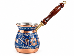 Cafetera Turca de Cobre con Diseño Floral Azul, Estilo Clásico, Asa Resistente al Calor, Juego de Utensilios de Cocina para Preparar Café y Té - Product Image 1