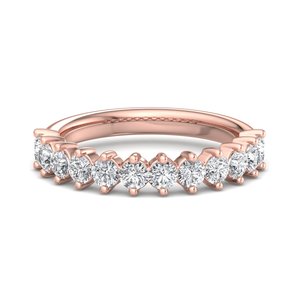 Anillo de boda de lujo en oro rosa con diamantes redondos de talla brillante, banda semieternidad de nueve piedras con engaste compartido, joyería de moda para mujer. - Product Image 2