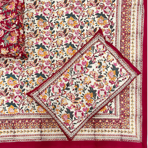 Parure de lit plate 3 pièces en coton 100% de taille King, motif classique imprimé pigmentaire Jaipur, teintures non toxiques, douce, respirante, écologique, 200 fils/cm² - Product Image 1