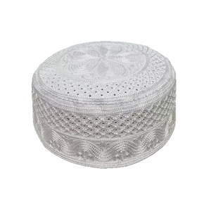 Men's New <b>Summer</b> Muslim Hat Casual and Versatile Round <b>Flat</b>-Top Mesh <b>Cap</b> with Geometric Pattern Ethnic Style - Product Image 1