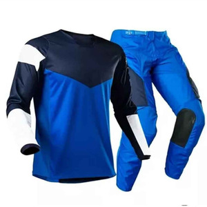Ensemble de vêtements de motocross bleu marine pour hommes, maillot à manches longues et pantalon, couleurs contrastées, séchage rapide, respirant, anti-UV, course de moto d'été - Product Image 4