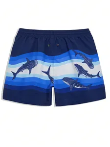 Short de plage pour hommes avec imprimé requin baleine bleue, taille à cordon de serrage et poches latérales, maillot de bain à séchage rapide - Product Image 2