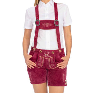 Shorts en Lederhosen bavarois pour femmes, en velours rouge brodé, costume traditionnel d'Oktoberfest, taille haute, shorts courts - Product Image 4