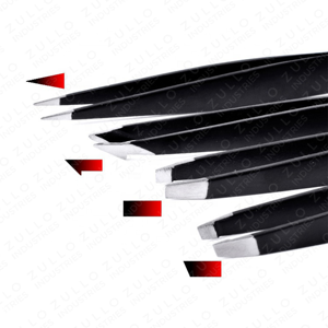 4 Piece Black Powder Coated Stainless Steel Slanted Eyebrow Tweezers Set OEM Private Label with Storage Bag <b>Precision</b> <b>Tool</b> - Product Image 2