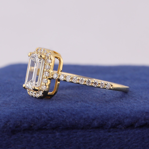 Engagement <b>Ring</b> Emerald Cut <b>Diamond</b> Women's Yellow Gold Pave Setting Luxury Style - Product Image 1