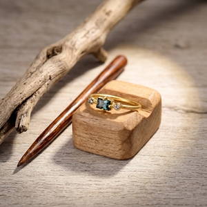 925 Sterling Silver Gold Plated <b>Green</b> Tourmaline Bezel Set <b>Ring</b> Diamond Accent Minimalist Handmade Fine Jewelry Wedding Gift - Product Image 4