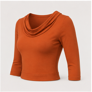 เสื้อยืดผู้หญิงสีส้มไหม้ คอวัว แขนสามส่วน ทรงครอปเข้ารูป รุ่น WTS-0137 - Product Image 3