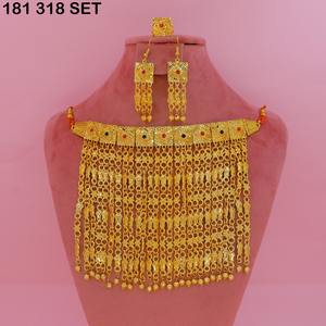 Gold Plated Brass Islamic Religious Jewelry Set for Women-Classic Stylish Design Engagement <b>Wedding</b> Eid Imitation Jewelry Sets - Product Image 5