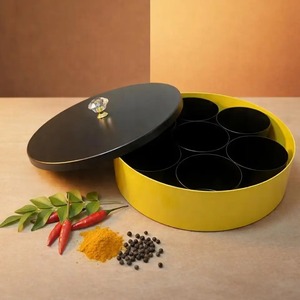 Contemporary <b>Metal</b> Masala Organizer <b>Box</b> with Decorative Lid Kitchen Spice Storage Container for Herbs Seasoning Use - Product Image 1