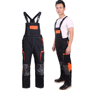 <b>Men's</b> Black Breathable Reflective Safety Work Coverall Bib Needle Detection Orange Pockets Abrasion Resistant Cotton <b>Overalls</b> - Product Image 3
