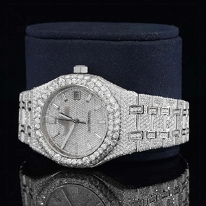 Montre de luxe pour homme à quartz avec diamant Moissanite et boîtier en acier inoxydable, cadran en verre massif, aiguilles analogiques, montre Hip Hop à quartz - Product Image 2