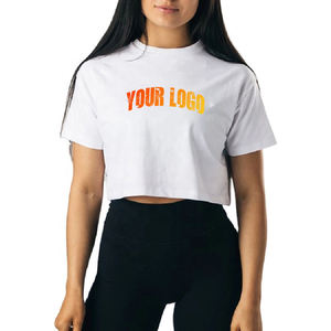 Top Corto Blanco de Alta Calidad para Mujer, Cuello Redondo, Manga Corta, 100% Algodón Jersey, Logotipo Estampado, Informal, Transpirable, para Primavera/Verano - Product Image 1