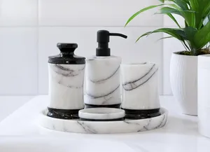 Juego de Accesorios de Baño de Lujo en Mármol Blanco y Negro, Ecológico y Duradero, para Hogar y Restaurante - Product Image 2