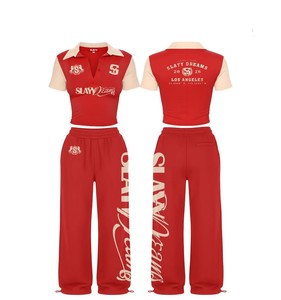 Conjunto de Dos Piezas Personalizado con Logotipo 2026, Conjunto Casual de Verano para Mujer, Top Corto de Manga Corta y Pantalones de Color Sólido - Product Image 1