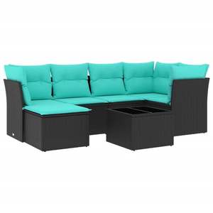 ชุดโซฟาลานบ้านหวายโพลีสีดำ 7 ชิ้นพร้อมชุดเบาะรองนั่งในสวน - Product Image 2