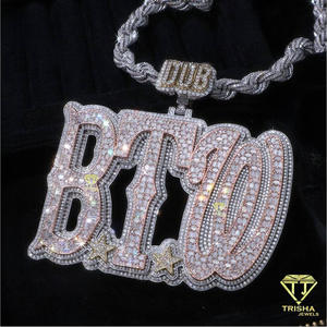 Pendentif personnalisé Trisha Jewels LP00582 avec lettre BTW, Moissanite, Argent Sterling 925, Rhodium, Or Rose, Certifié GIA, Style Hip Hop Givré - Product Image 3