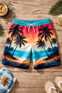 กางเกงว่ายน้ำชายลายทรอปิคอลซันเซ็ท – กางเกงชายหาดลายปาล์มแห้งเร็ว - Product Image 6
