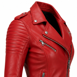 Stylish Women Red Leather <b>Jacket</b> Slim Fit Moto <b>Biker</b> Design Premium PU Leather Casual Wear Fashion Outerwear for Winter Season - Product Image 4