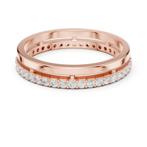 Luxury Rose Gold Plated Eternity Band Ring with Round Cut Crystal <b>Stones</b> Minimalist Stackable Fashion Jewelry - Product Image 1