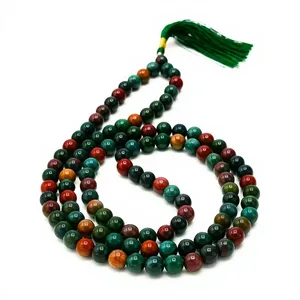 Collar Mala de 108 cuentas de piedra de sangre natural, cuentas de oración de piedra preciosa redondas de 8 mm, para meditación y yoga, hecho a mano, con borla certificada, al por mayor - Product Image 2
