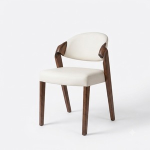 Modern Upholstered Leather <b>Dining</b> <b>Chair</b> with Solid Walnut Legs for Hotel Restaurant Furniture - Product Image 1