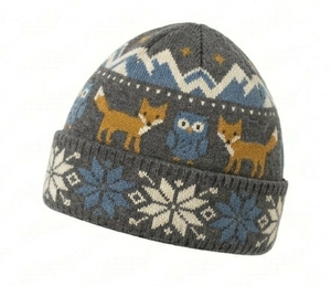 Knit Beanie Hat With Geometric Pattern Gray <b>Winter</b> <b>Cap</b> For Adults 56-58CM Head Circumference Casual Outdoor Wear - Product Image 3
