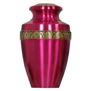 Urnas funerarias de latón de alta calidad para adultos con banda grabada, acabado en oro y morado, para cenizas humanas. - Product Image 2