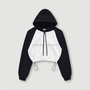 Sudaderas con capucha Fabricante personalizado Algodón Spandex Bloque de color personalizado Manga raglán Crop Top Mujeres Sudaderas con capucha Sudaderas - Product Image 1