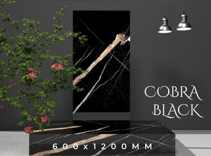 กระเบื้องพอร์ซเลน PGVT พรีเมียม ขนาด 600x1200 มม. สำหรับพื้นและผนังสมัยใหม่ กระเบื้องพอร์ซเลนสีดำเงาสูง หนา 8.5 มม. 9 มม. 9.5 มม. หลายสี - Product Image 3