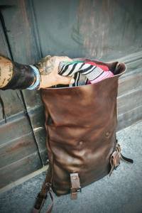 Style Leather <b>Roll</b> Top <b>Backpack</b> Premium Finish Rucksack For Upscale Boutique Luxury Travel Bag LRTB-0186 - Product Image 2