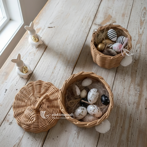 Easter Bunny <b>Wicker</b> Storage <b>Basket</b> with Lid and Bunny Ears <b>Small</b> Rattan Design - Product Image 3