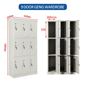Casier vestiaire métallique gris à 9 portes avec serrure à clé, armoire de présentation pour salle de sport, bureau, école, dortoir - Product Image 2