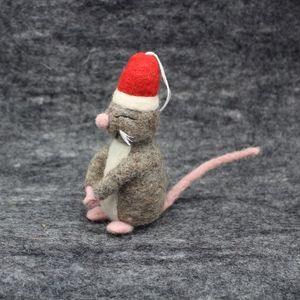 Ornement de Noël en forme de souris, jouet en peluche en laine avec chapeau de Père Noël, 5,5 cm, doux, pour la décoration de l'arbre, cadeau unisexe - Product Image 4