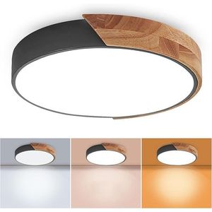 Plafonnier LED Noir Minimaliste Moderne 3CCT 3000K-6500K, Luminaires Plafonniers en Bois - Product Image 1