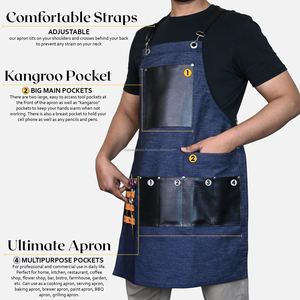 Tabliers de barbier élégants Uniforme unisexe avec bretelles croisées Tablier de chef en cuir PU 2 poches principales et 4 mini poches - Product Image 3