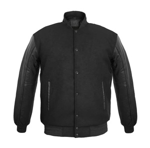 Veste Letterman en laine noire Varsity Jacket Manches en cuir véritable et laine mélangée Letterman Boys College Varsity Jackets - Product Image 4