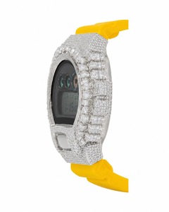 Luxury Women's Digital <b>Watch</b> With Rhinestone Accents Stainless Steel Case Yellow Silicone Band - Product Image 3