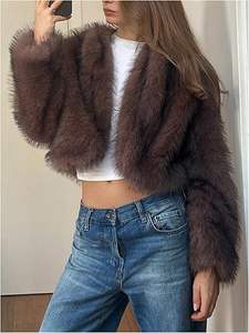 Veste bomber courte de luxe pour femme en duvet de canard blanc et fourrure de renard, manteau d'hiver court en laine, qualité supérieure, OEM, marque privée - Product Image 4