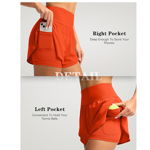 Athletic Sportswear High <b>Elastic</b> <b>Waist</b> 2 In 1 Shorts Best Quality Sports Running Training & Yoga Wear Double Layer Shorts Ladies - Product Image 4