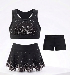 Conjunto Deportivo con Pedrería Negra para Niña, Ropa de Práctica de Porristas de Alta Calidad, Sujetador Deportivo y Pantalones Cortos con Pedrería AB - Product Image 4