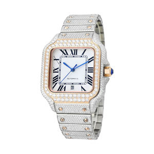 Reloj Mecánico Automático Cuadrado de Lujo, Correa de Acero Inoxidable con Incrustaciones, Esfera Blanca, Números Romanos, Manecillas Azules - Product Image 6