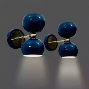 Modern Blue LED Metal <b>Wall</b> Lamp <b>Sconce</b> with Digital Printing Double Globe Bedside <b>Light</b> for Bedroom and Living Room - Product Image 1