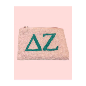 Pochette chic faite main en toile, mini porte-monnaie perlé rayé rose-rouge-vert, fermeture éclair, élégante broderie, style amour - Product Image 3