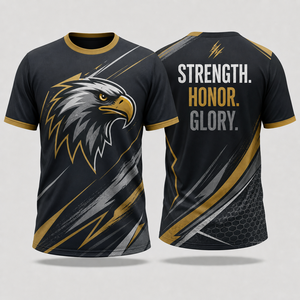 Camiseta Deportiva de Manga Corta para Hombre, de Poliéster, con Estampado por Sublimación, Diseño de Águila, Ajustada, con Patrón de Fuerza, Honor y Gloria - Product Image 1
