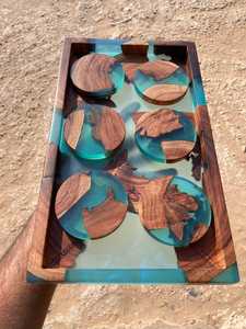 <b>Epoxy</b> Resin & Natural Acacia Wood Serving Tray with Premium Brushed Gold Metal Handles for <b>Coffee</b> <b>Table</b>, Breakfast, Tea, Snacks - Product Image 6
