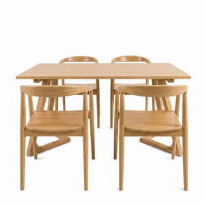 Juego de Comedor Moderno de Madera Estilo Escandinavo de 5 Piezas con Sillas de Respaldo Sólido y Mesa con Patas Arqueadas para el Hogar - Product Image 2